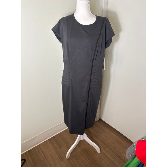 Etcetera Dark Gray Sleeveless Zip Up Pleated Midi Sheath Dress Size 14 NWT - Picture 1 of 5